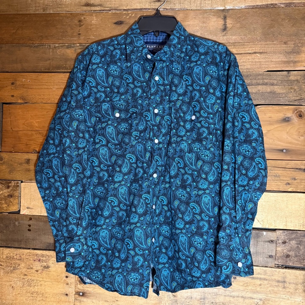 Panhandle Slim Paisley Pearl Snap Teal‎ Western Shirt Boys Large 14